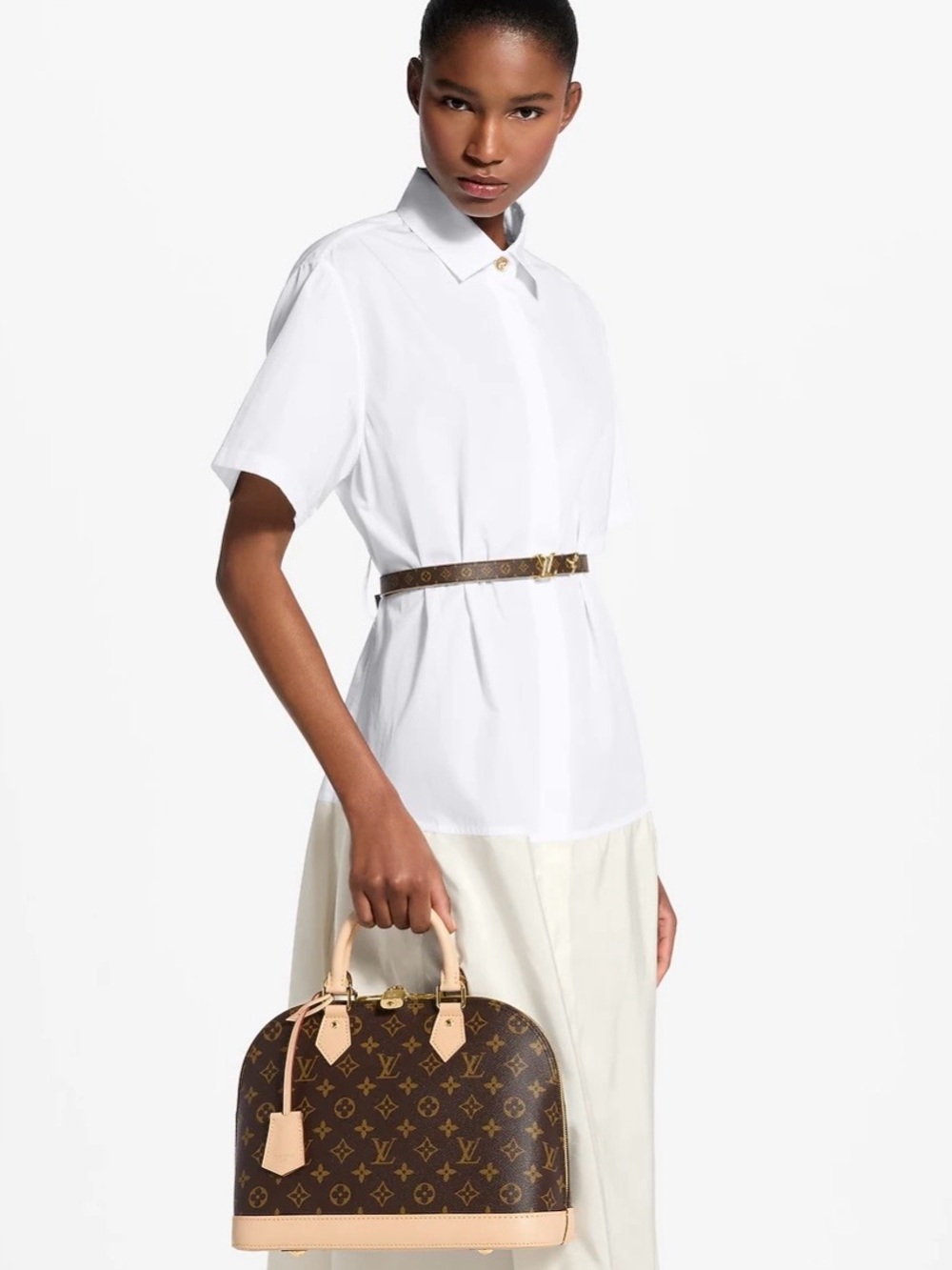 Louis Vuitton Designer Monogram Brown Leather Top-Handle Bag - Alma PM bag